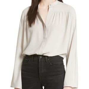 Vince. Shirred Long Sleeve Silk Blouse